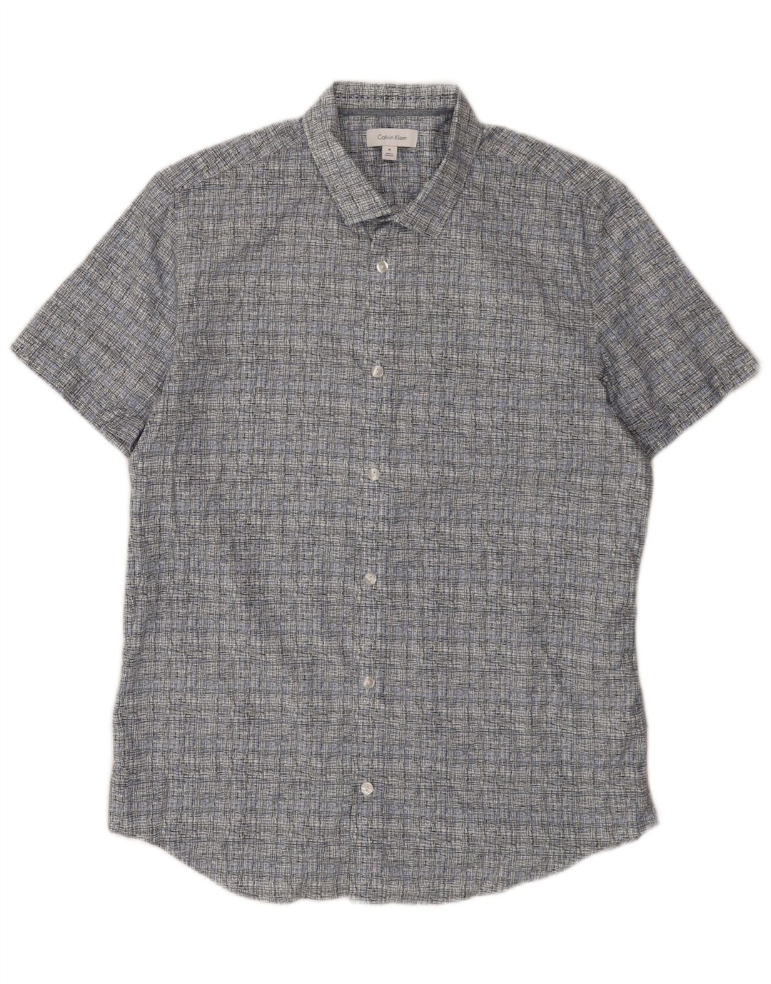 Мужская рубашка с коротким рукавом Calvin Klein, хлопковая синяя клетка среднего размера