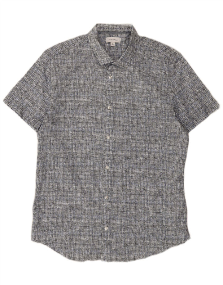 Мужская рубашка с коротким рукавом Calvin Klein, хлопковая синяя клетка среднего размера