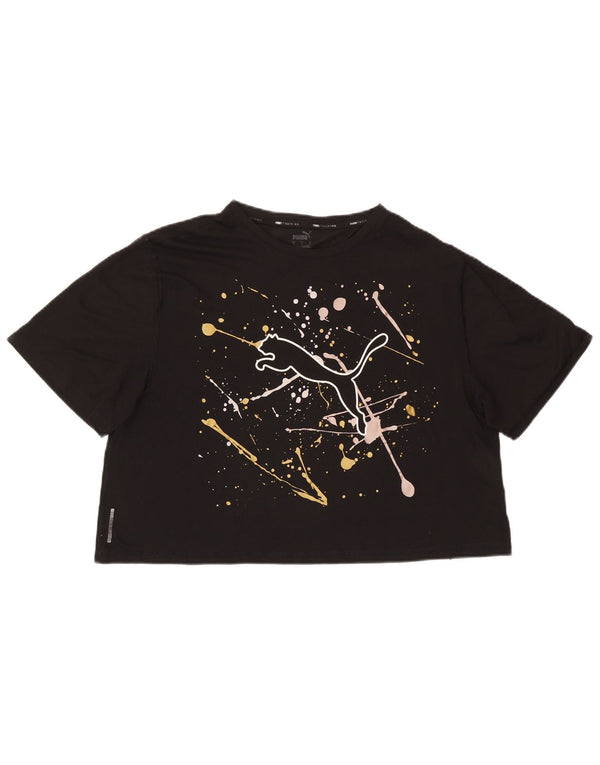 PUMA Womens Crop Oversized Graphic T-Shirt Top UK 16 Large Black Polyester