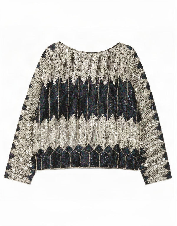 Винтажная женская блузка с пайетками, топ UK 20, 2XL, разноцветные цветные блоки