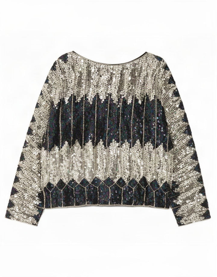 Винтажная женская блузка с пайетками, топ UK 20, 2XL, разноцветные цветные блоки