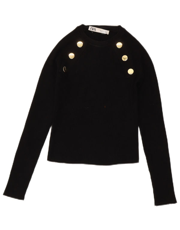 Женский укороченный джемпер с вырезом лодочкой ZARA UK 8, маленький черный вискоза