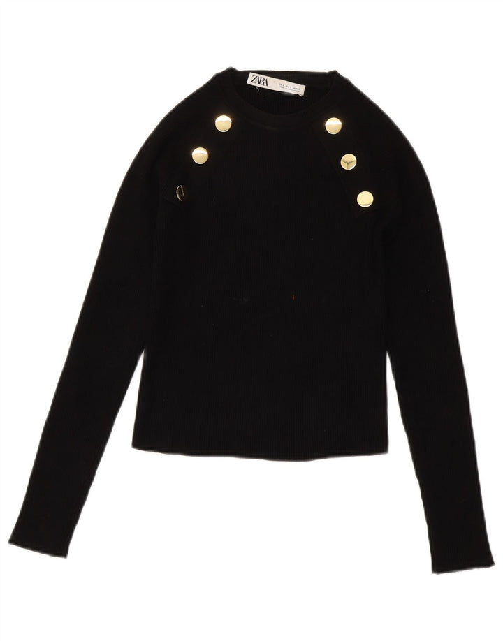 Женский укороченный джемпер с вырезом лодочкой ZARA UK 8, маленький черный вискоза