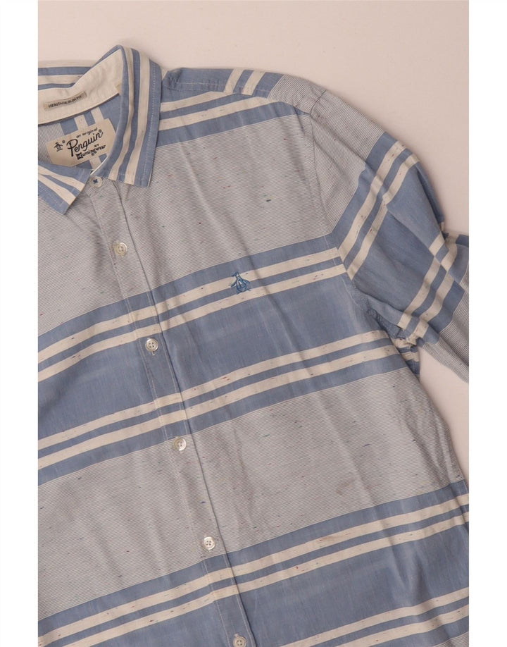 Мужская рубашка приталенного кроя PENGUIN, хлопковая полоска синего цвета