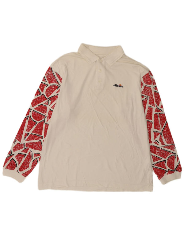 Мужская рубашка-поло ELLESSE IT 50 с длинным рукавом, средний белый хлопок с геометрическим рисунком