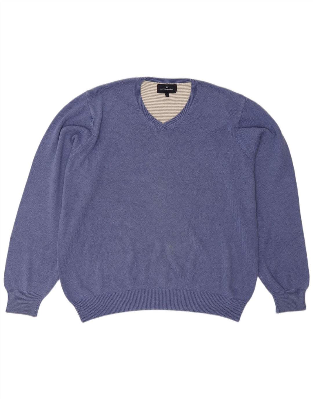 Мужской джемпер с v-образным вырезом Marks & Spencer Blue Harbour, большой синий хлопковый свитер