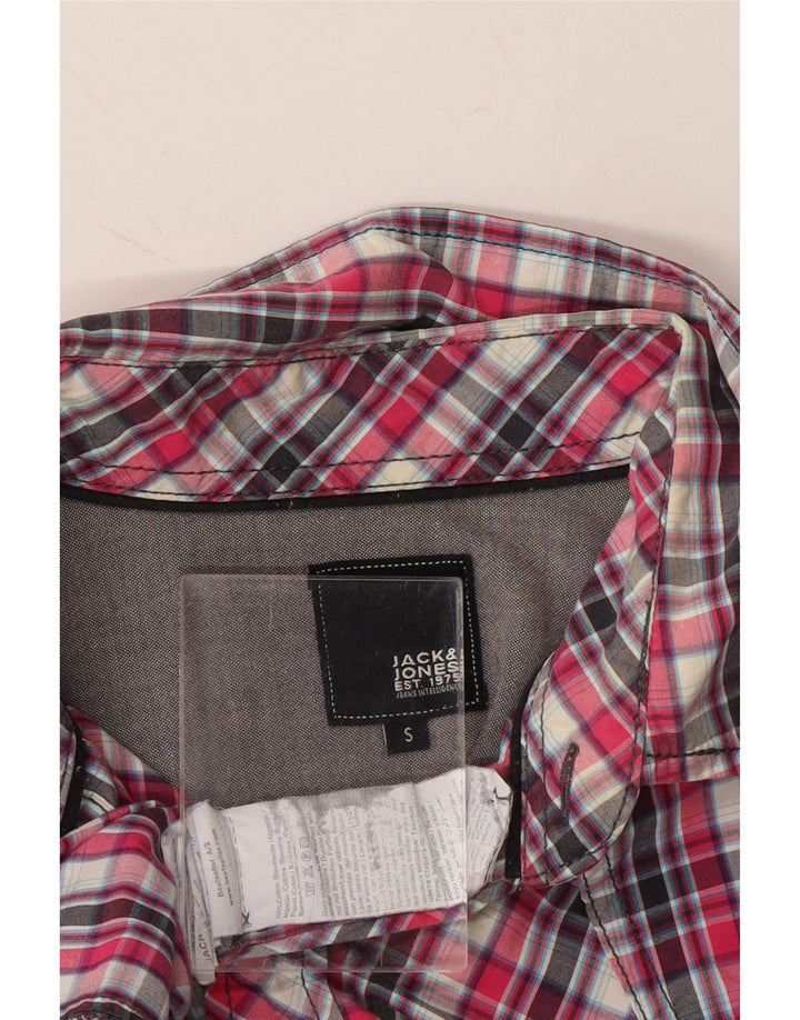 JACK & JONES Mens Graphic Short Sleeve Shirt Small Pink Check Cotton Vintage Jack & Jones and Second-Hand Jack & Jones from Messina Hembry 