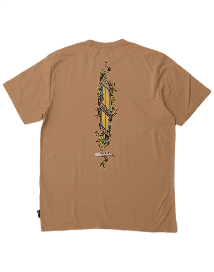QUIKSILVER Мужская футболка обычного кроя с рисунком, топ, большой размер, бежевый хлопок