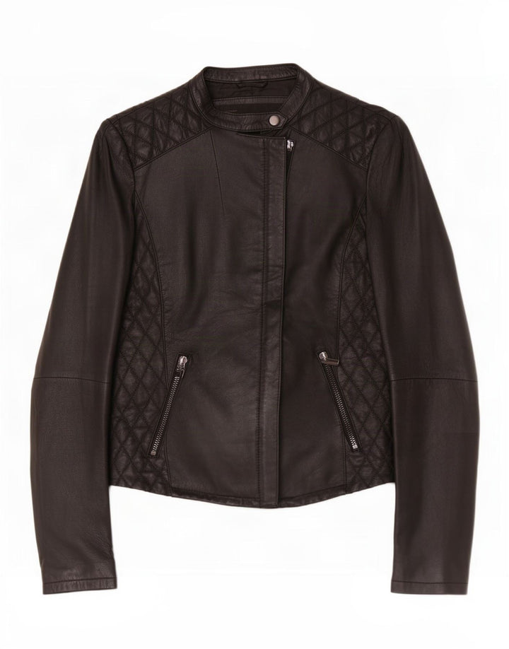 Женская косуха Zara UK 10, маленькая, черная кожаная