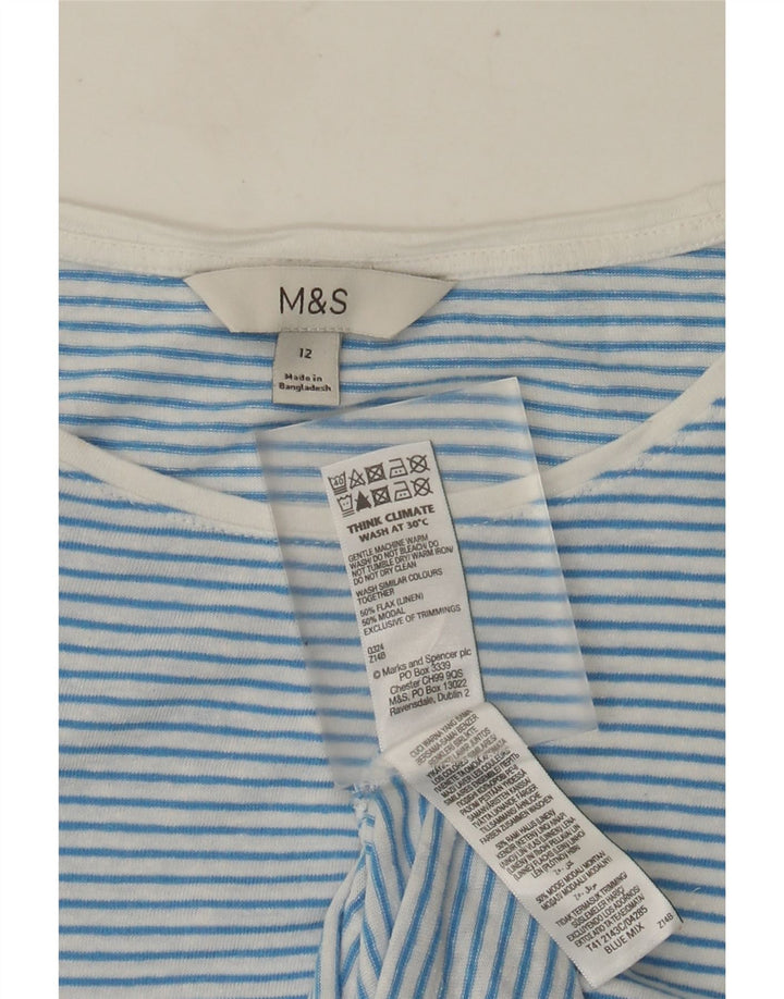 Женская футболка Marks & Spencer Top UK 12, льняная синяя полоска среднего размера