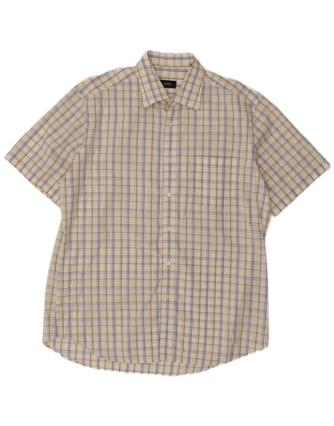 Мужская рубашка с коротким рукавом HUGO BOSS, размер 16 1/2 42, большая белая клетка, хлопок