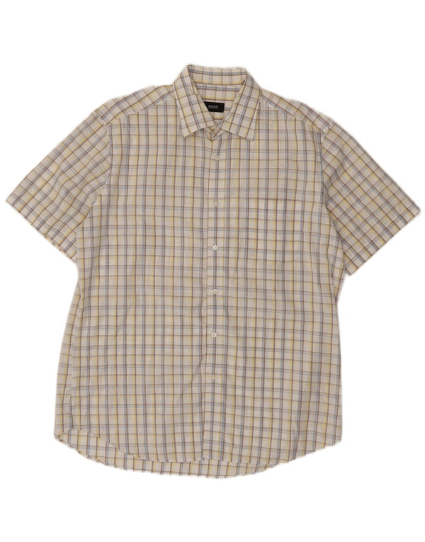 Мужская рубашка с коротким рукавом HUGO BOSS, размер 16 1/2 42, большая белая клетка, хлопок