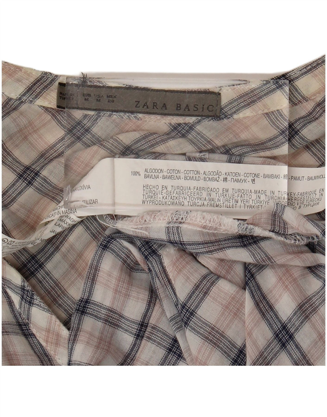 Женское платье-пуловер Zara UK 14, хлопок в разноцветную клетку среднего размера