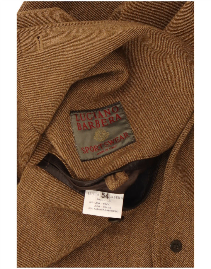 Мужской пиджак Luciano Barbera на 3 пуговицах IT 54 2XL Коричневый шерстяной классический