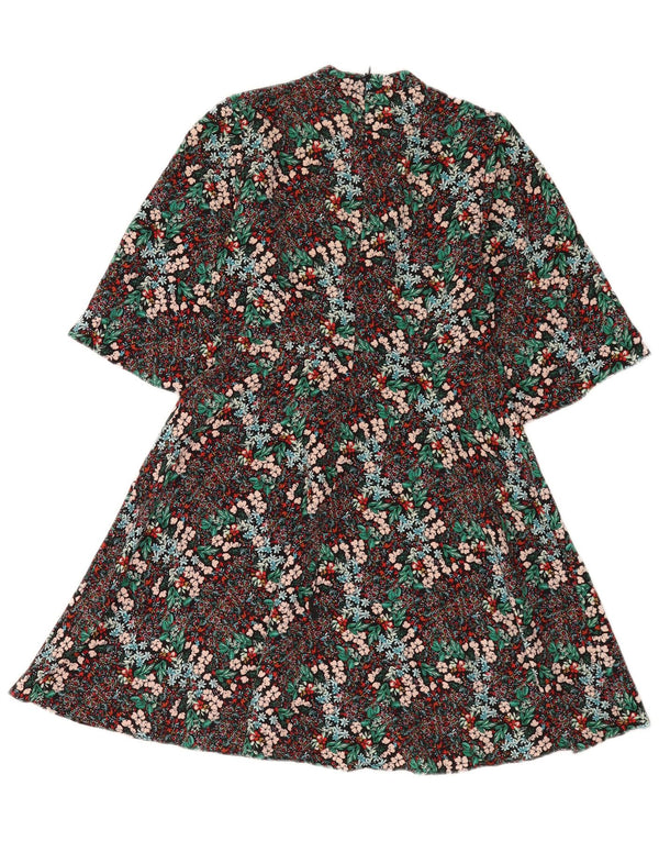Женское платье А-силуэта с рукавом 3/4 Zara UK 6 XS, разноцветный полиэстер с цветочным принтом