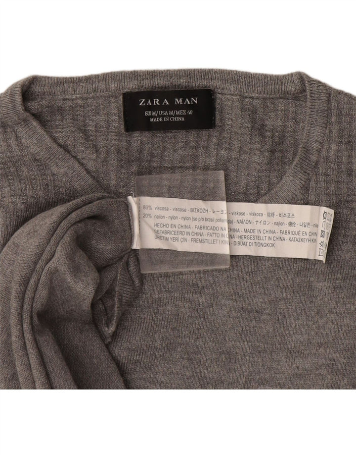 Мужской джемпер с круглым вырезом Zara, средний серый вискоза с крапинками