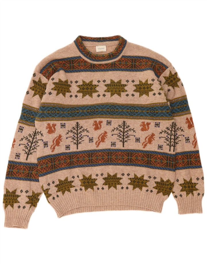 Мужской джемпер Benetton с круглым вырезом, средний бежевый, шерсть Fair Isle