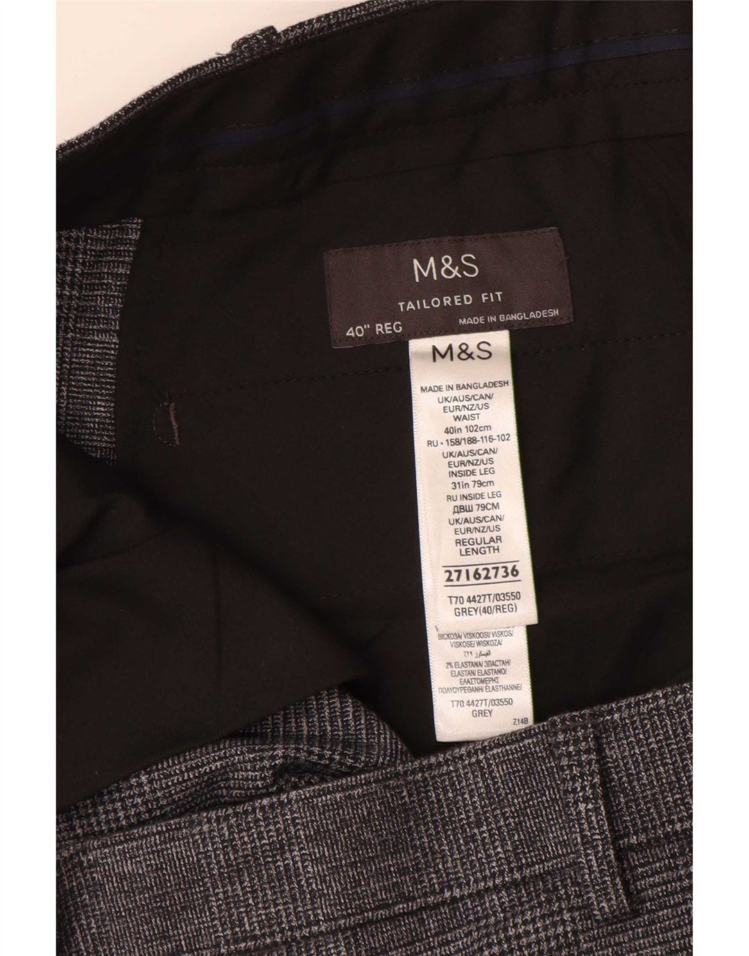 Мужские прямые костюмные брюки строгого кроя Marks & Spencer W40 L31 серые в клетку