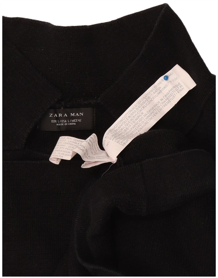 Мужской кардиган Zara, большой черный хлопковый свитер