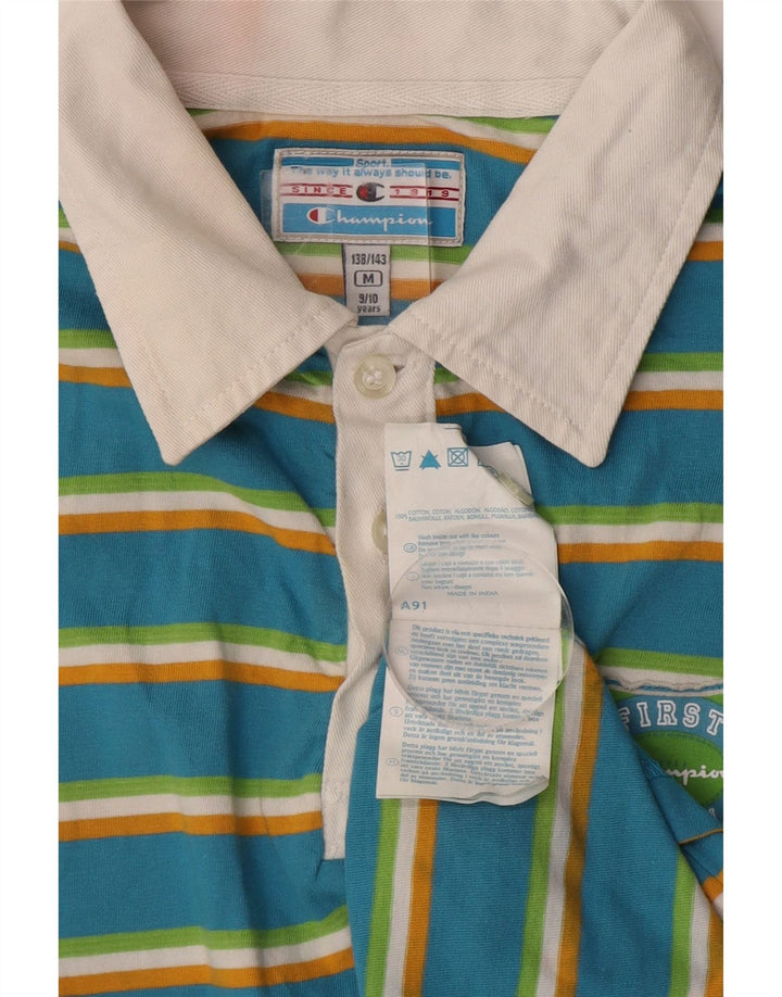 Рубашка-поло с рисунком для мальчиков 9–10 лет CHAMPION, хлопковая ткань в синюю полоску среднего размера