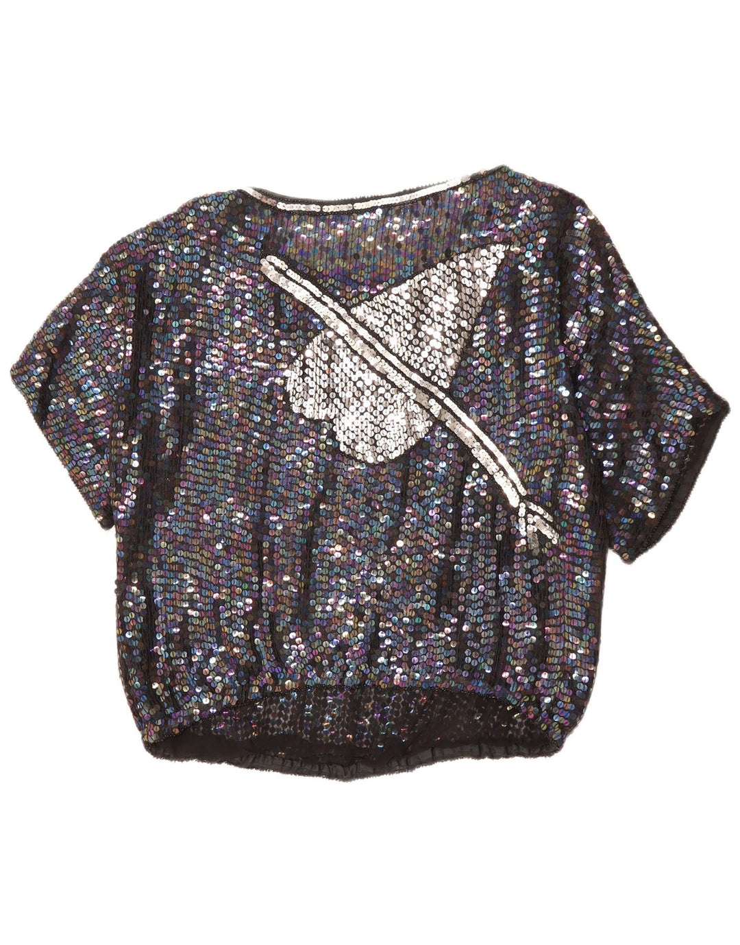 ВИНТАЖНАЯ женская блузка с графическим рисунком UK 14, большое черное сердце в крапинку