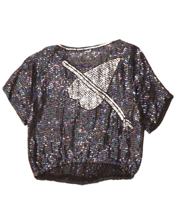 ВИНТАЖНАЯ женская блузка с графическим рисунком UK 14, большое черное сердце в крапинку