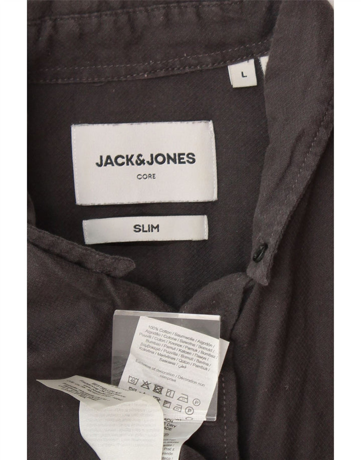 JACK & JONES Mens Slim Shirt Large Grey Cotton Vintage Jack & Jones and Second-Hand Jack & Jones from Messina Hembry 