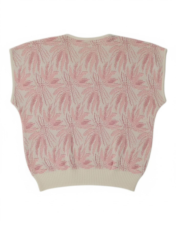 VINTAGE Womens Abstract Pattern V-Neck Jumper Sweater UK 16 Large Pink
