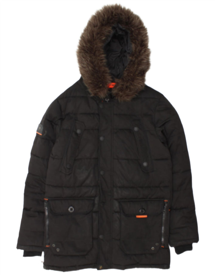 Мужская утепленная куртка с капюшоном Superdry UK 38, средний черный полиэстер