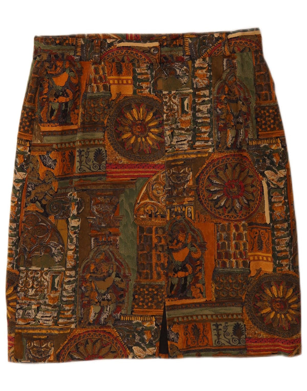 ВИНТАЖНАЯ женская юбка-карандаш W28, хлопок среднего коричневого цвета с геометрическим рисунком