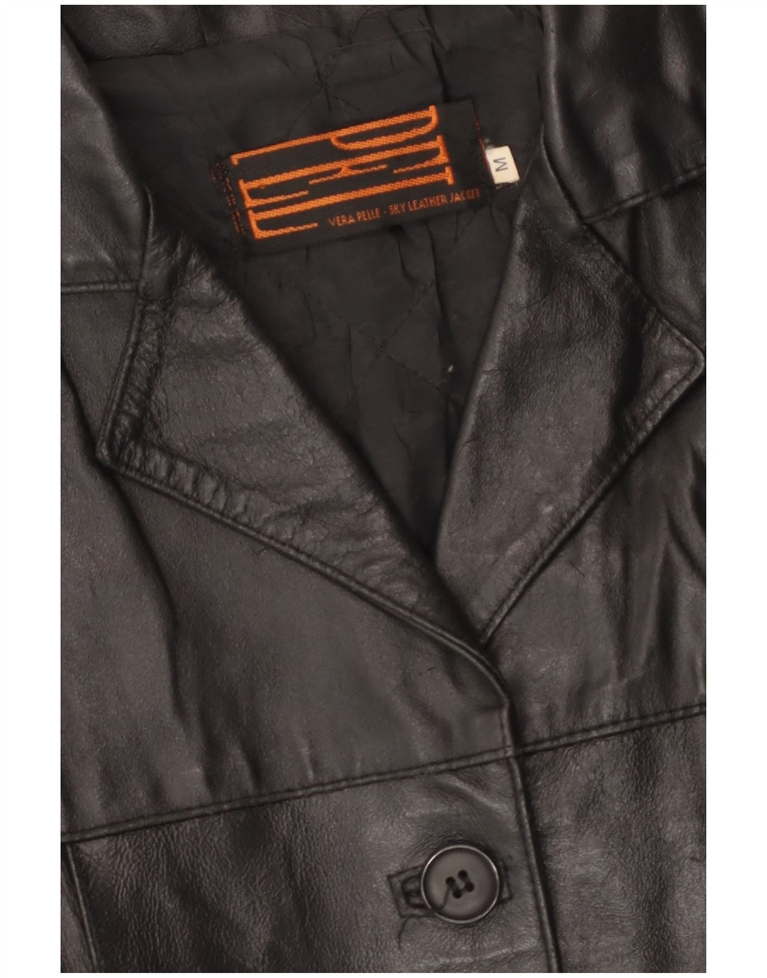 Винтажная женская кожаная куртка UK 14, черная кожа среднего размера