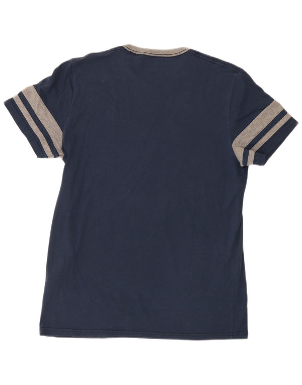 Hollister Mens Graphic T-Shirt Top Large Navy Blue Colourblock Cotton