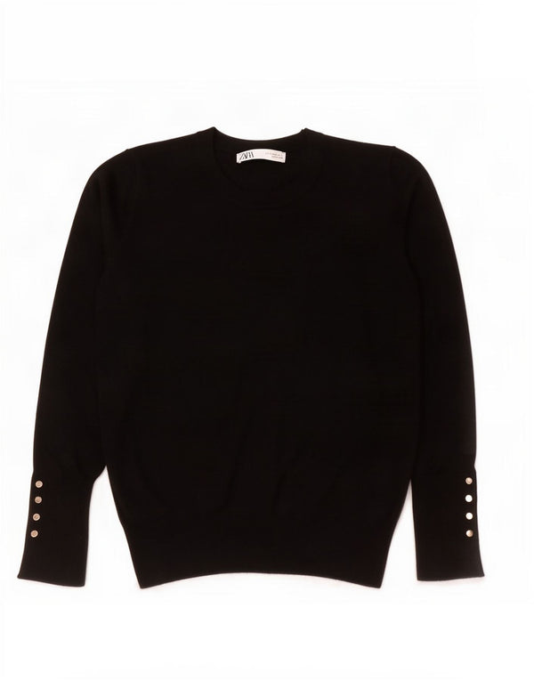 Женский джемпер с круглым вырезом Zara UK 12, средний черный