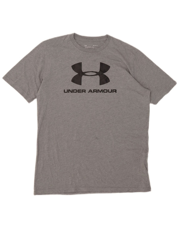 Мужская футболка с рисунком Under Armour Heat Gear, хлопковый топ среднего серого цвета с крапинками