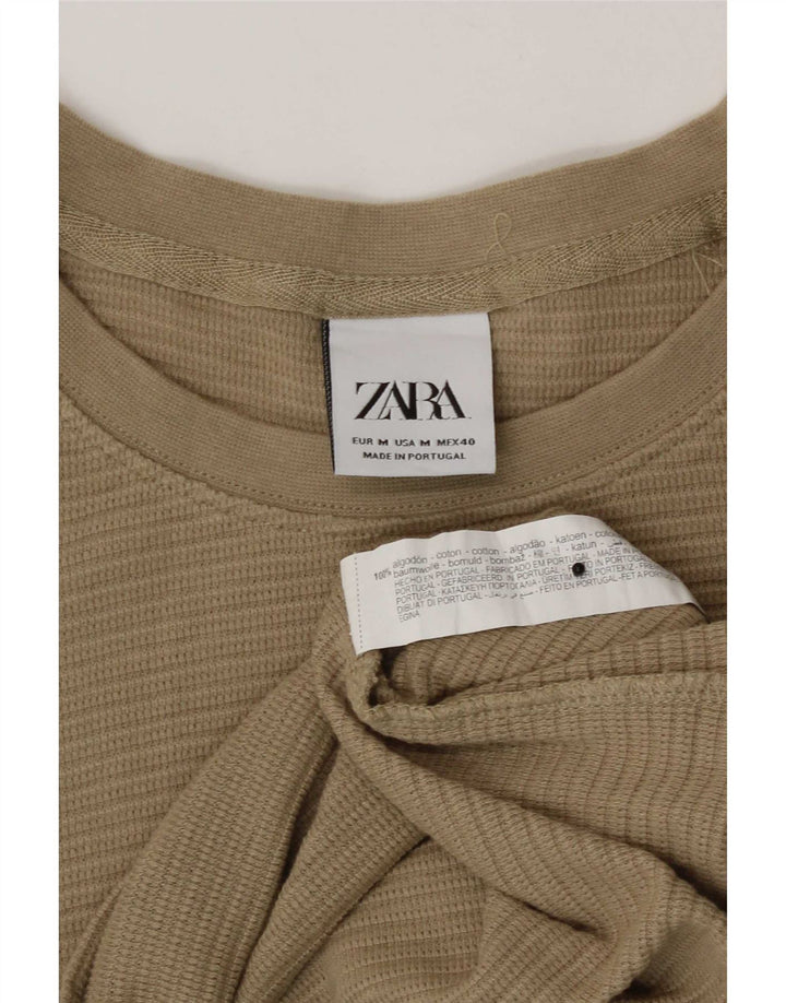 Мужская футболка Zara, хлопковый топ среднего коричневого цвета