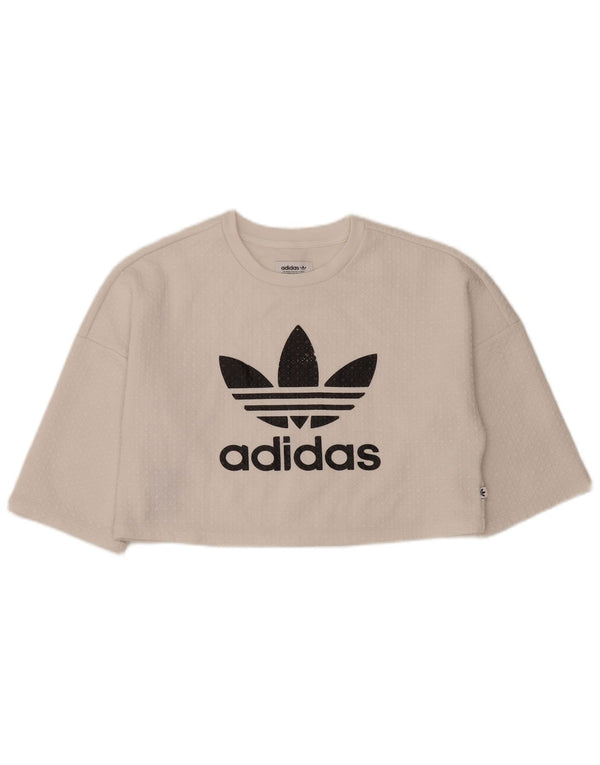 Женская укороченная футболка оверсайз с рисунком Adidas Top UK 10, маленькая белая