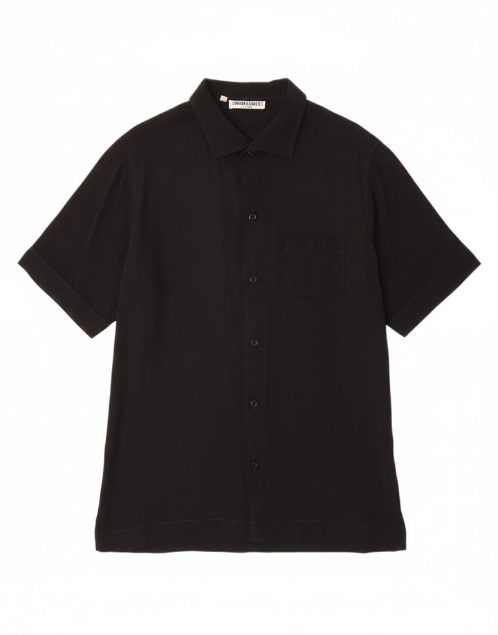 ENARA CAMICECE Mens Short Sleeve Shirt Medium Black Viscose
