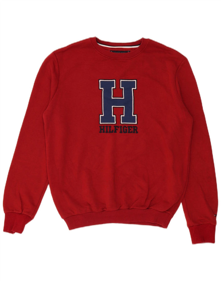 TOMMY HILFIGER Womens Oversized Graphic Sweatshirt Jumper UK 10 Small Red