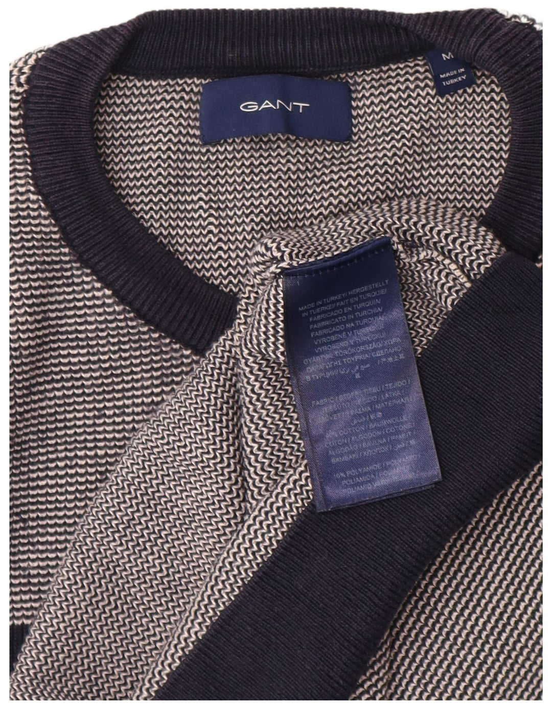 Мужской джемпер с круглым вырезом GANT, средний хлопковый свитер в темно-синюю полоску