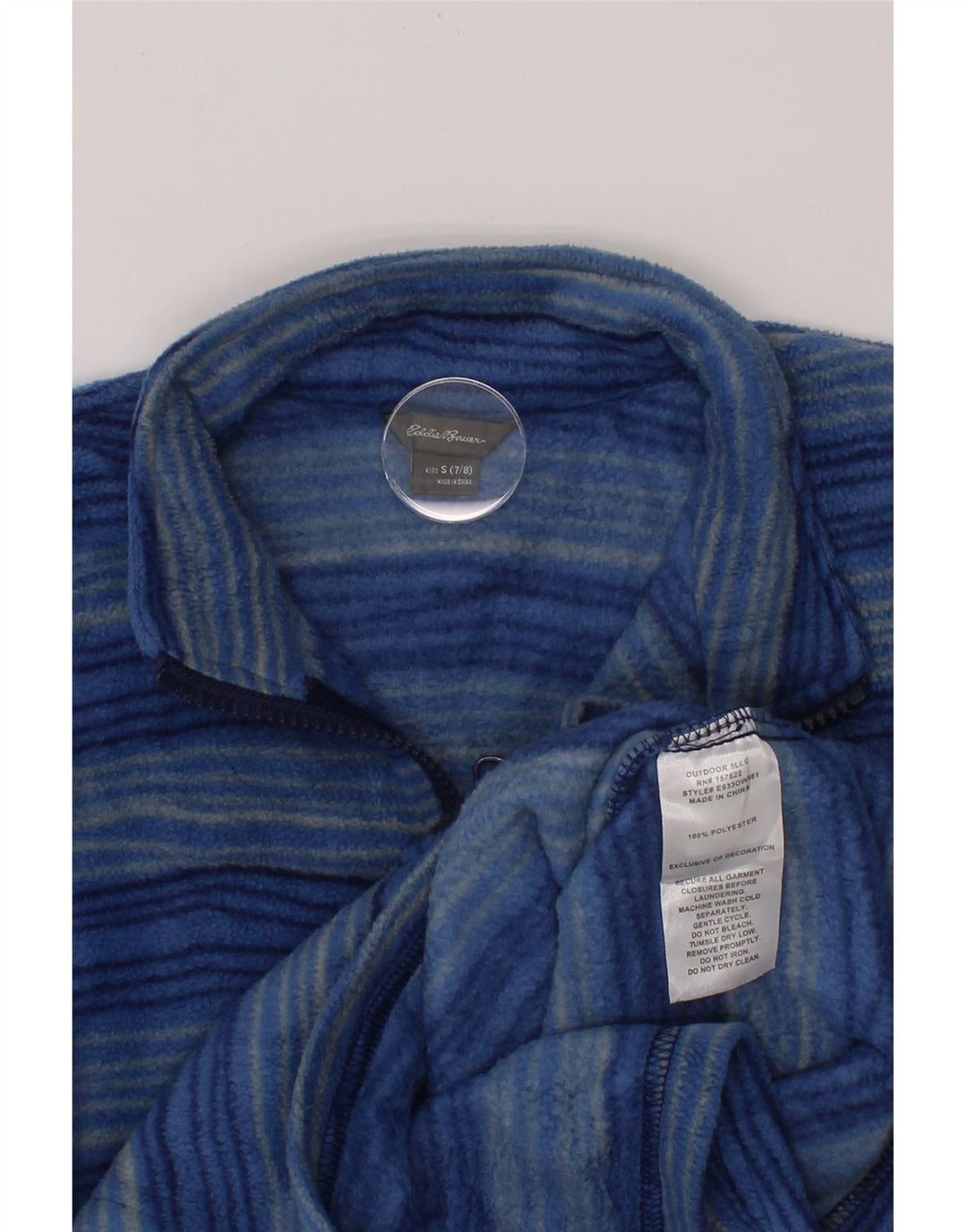 EDDIE BAUER Boys Fleece Jacket 7-8 Years Small Blue Striped Polyester Vintage Eddie Bauer and Second-Hand Eddie Bauer from Messina Hembry 