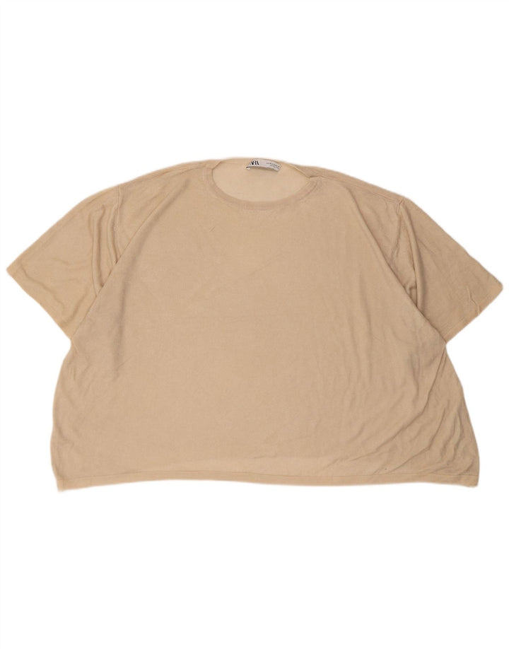 Женская футболка оверсайз Zara Top UK 14, средний бежевый, вискоза