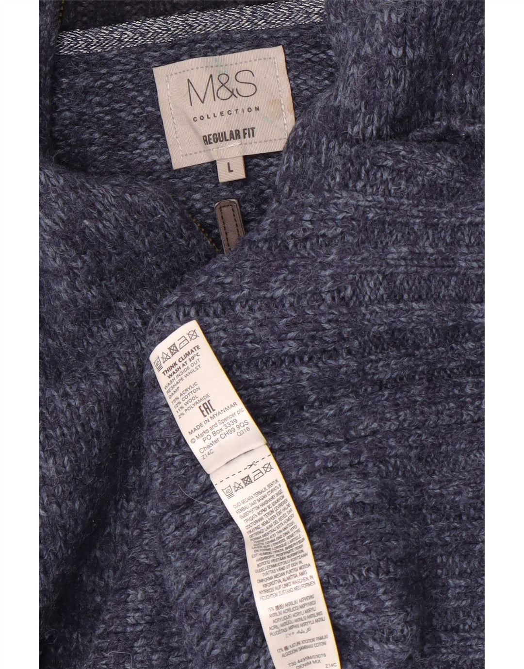 Мужской джемпер с воротником на молнии обычного кроя Marks & Spencer, большой синий в крапинку