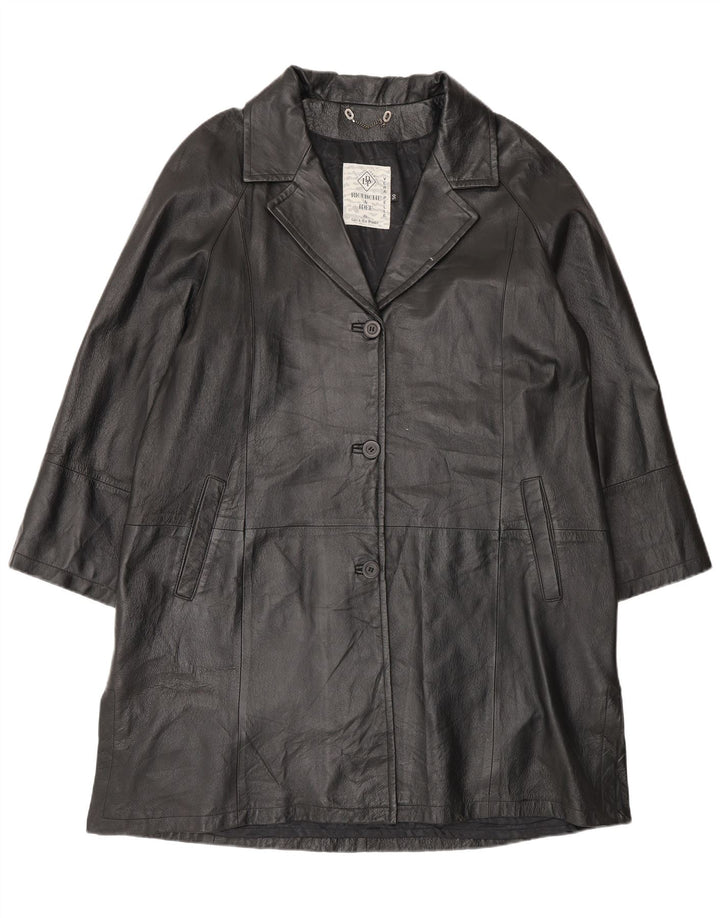 Винтажное женское кожаное пальто оверсайз IT 50 XL, черное кожаное