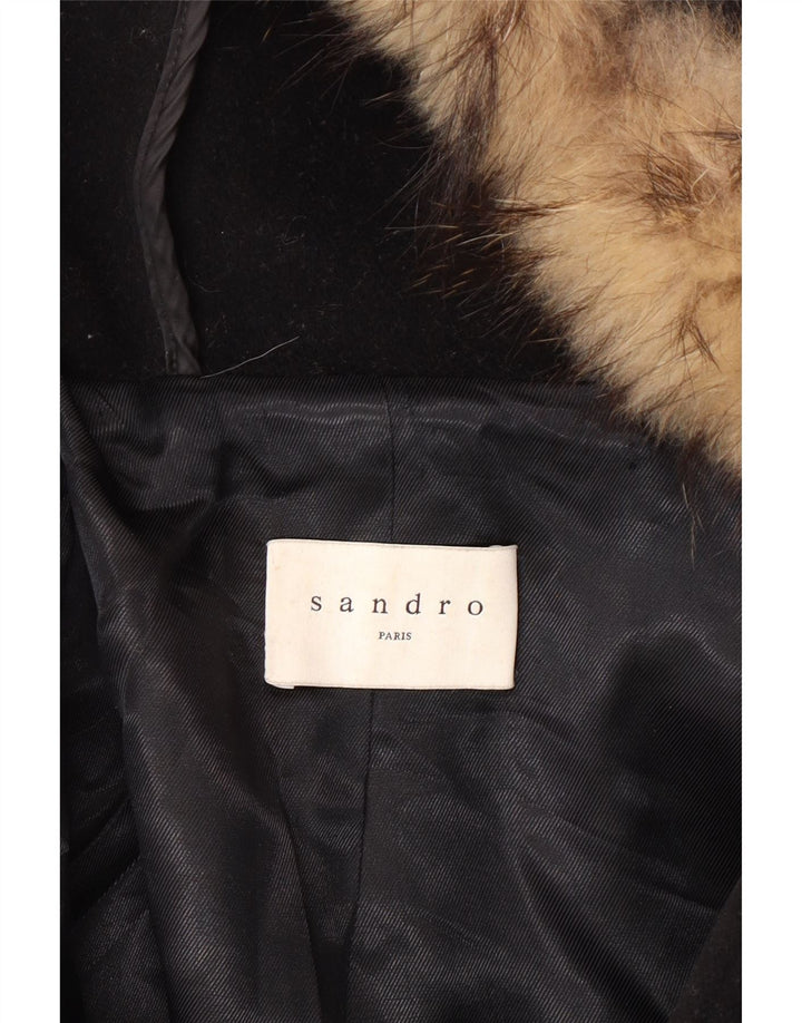 SANDRO Женское пальто с капюшоном EU 40 Среднее, черное, шерсть