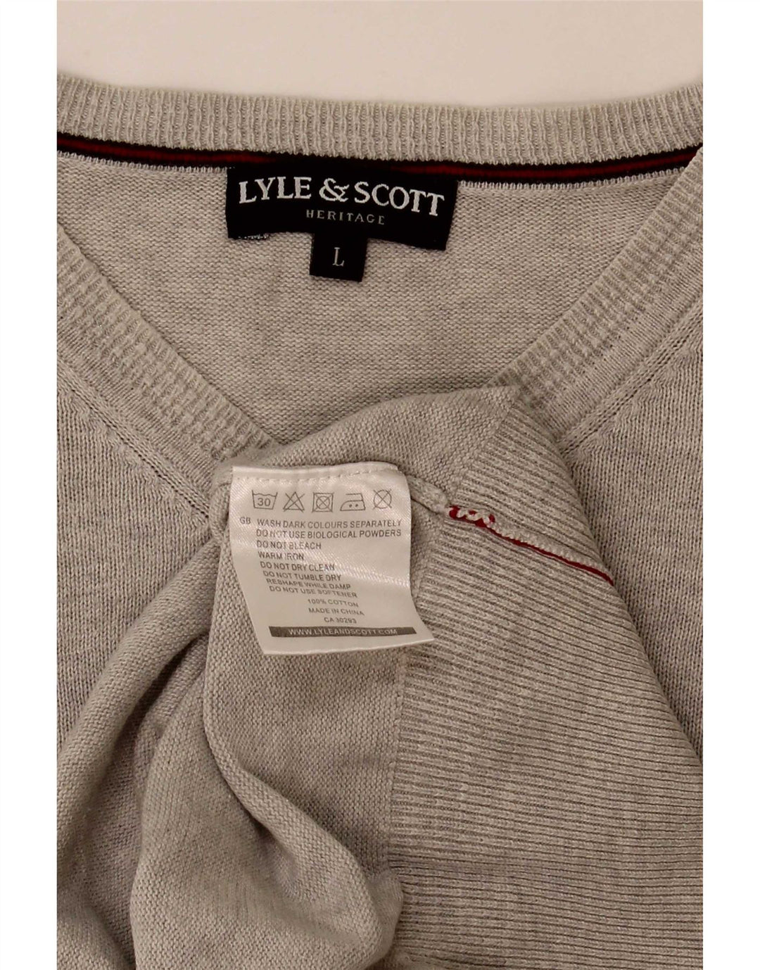 Мужской джемпер с v-образным вырезом Lyle & Scott Heritage, большой серый хлопковый свитер