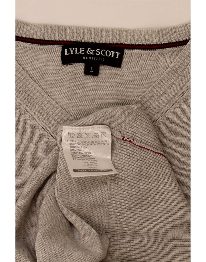 Мужской джемпер с v-образным вырезом Lyle & Scott Heritage, большой серый хлопковый свитер