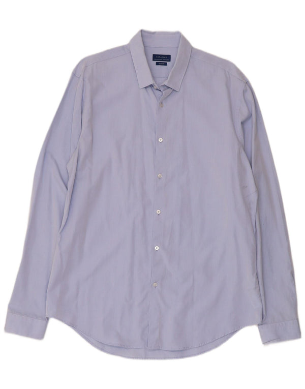 Мужская рубашка узкого кроя Zara XL, синяя, хлопок