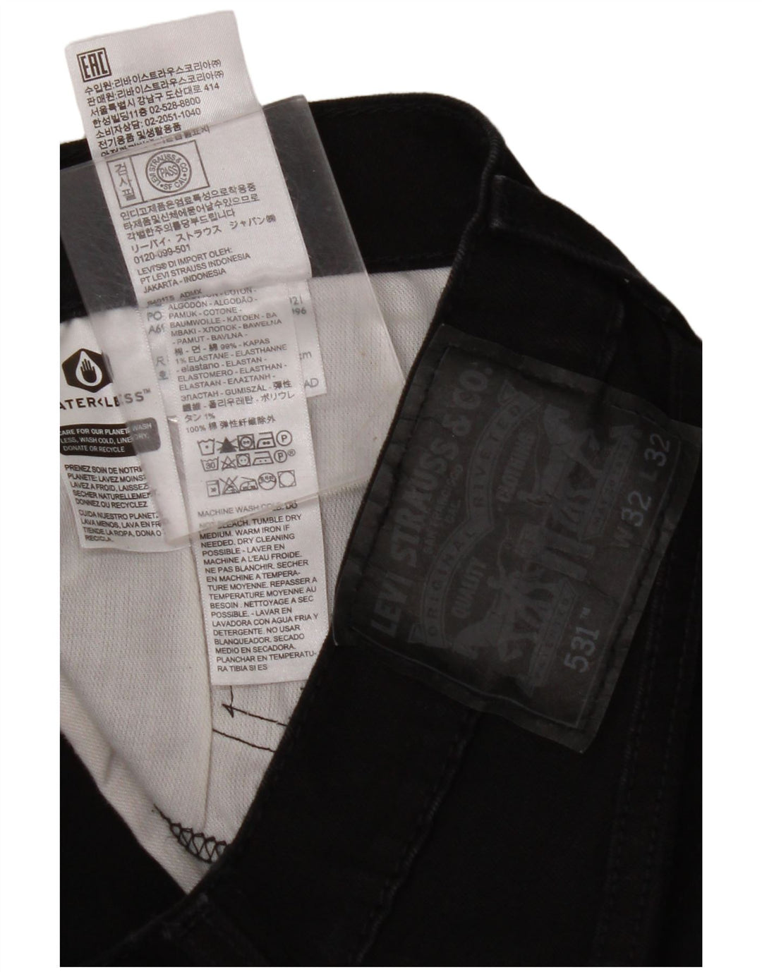 Мужские джинсы LEVI'S 531 Slim W32 L32, черный хлопок