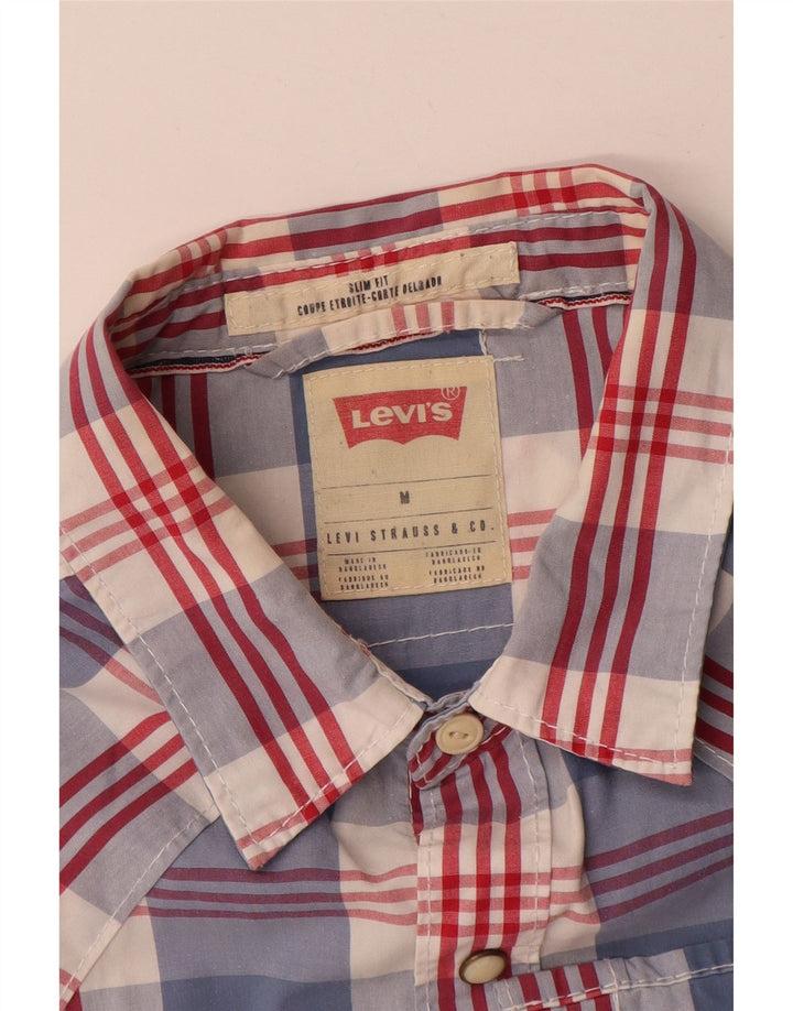 Мужская рубашка приталенного кроя Levi's с коротким рукавом, хлопковая синяя клетка среднего размера