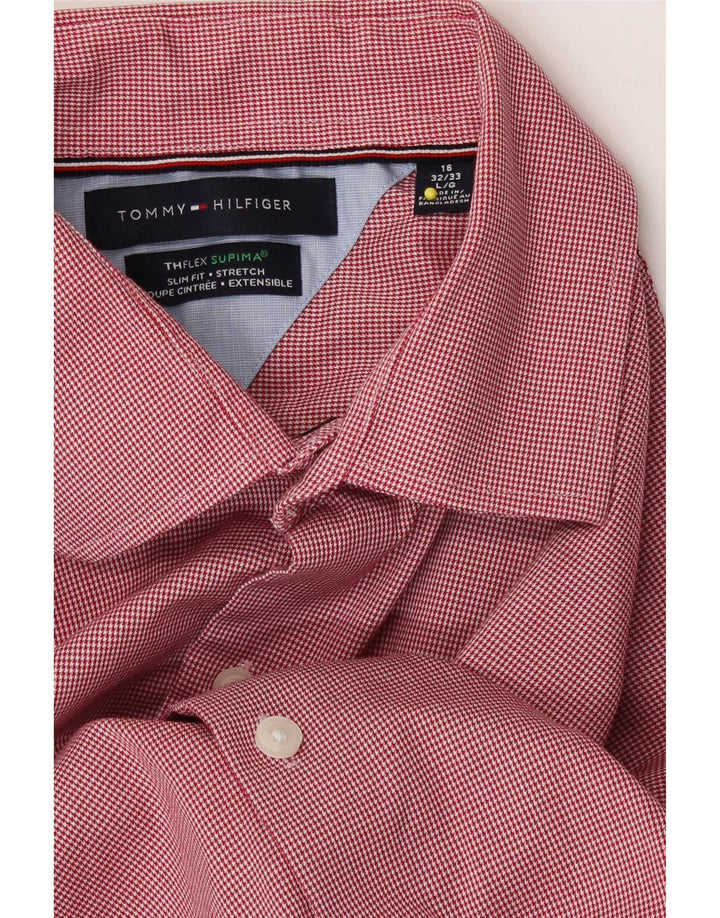 Мужская рубашка Tommy Hilfiger Flex Slim Fit, размер 16, большая красная с узором «гусиные лапки»